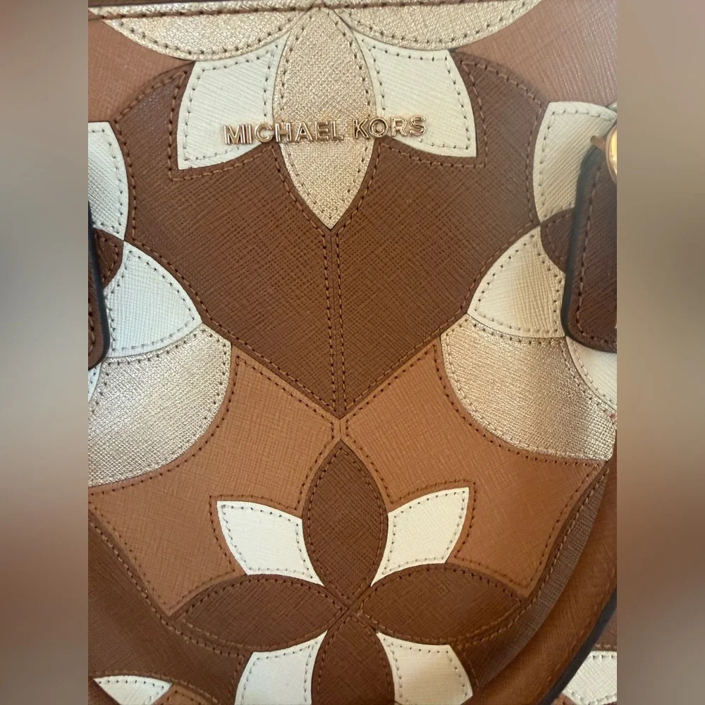 Michael Kors Brown, Cream and Tan Floral Patchwork Tote - Picture 6 of 7